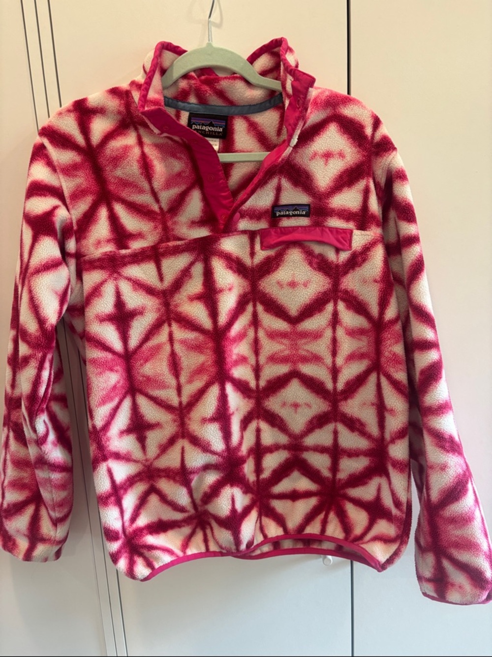 Patagonia Pink and Cream Tie-Dye Synchilla Pullover